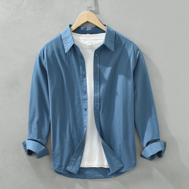 Ensfarvet langærmet basic herreskjorte i retro-stil