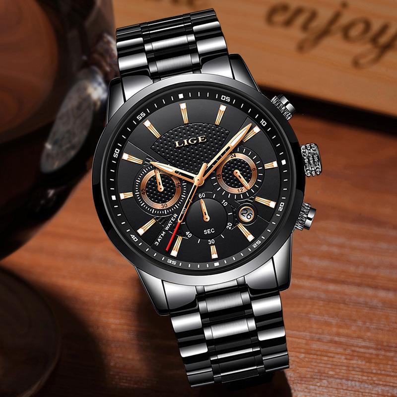 Men's Sports Quartz Watch Waterproof Steel Belt