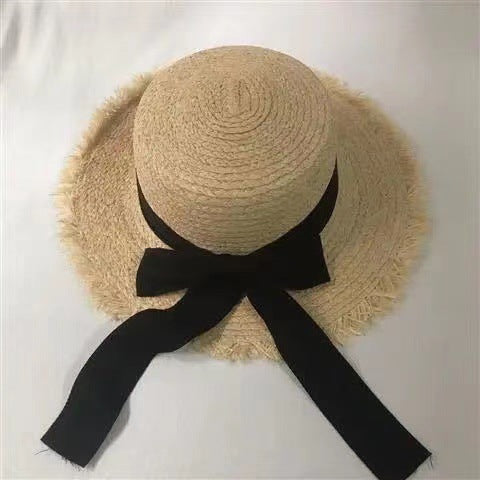 Women's Seaside Elegant Japanese Bow Flat Raffia Hat