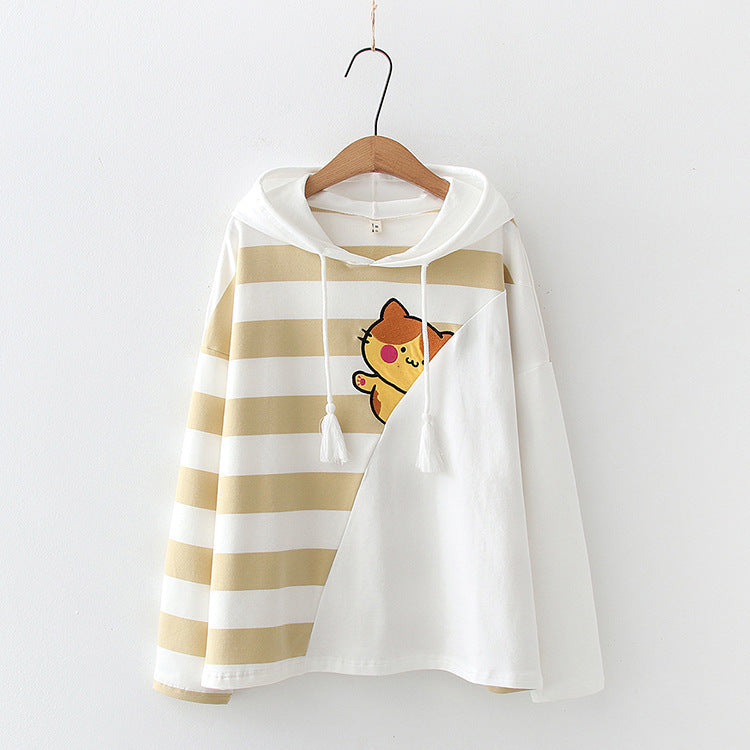 Sweet Cartoon Striped Print Sweatshirt Hoodie