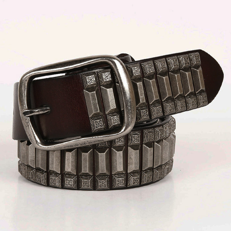 First Layer Cowhide Niche Pagoda Decorative Rivets Street Punk Belt