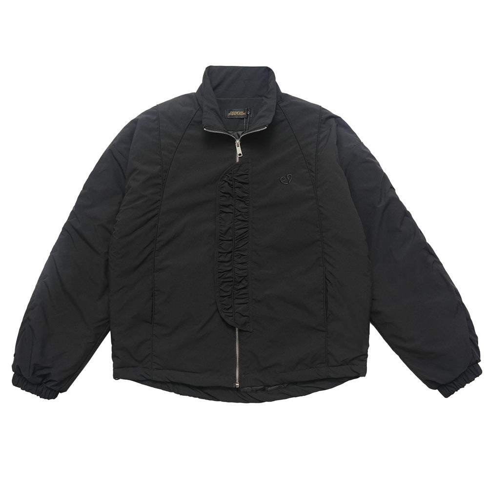 Fashion Brand Stand Collar Men's European And American Fashion Pleated Design Pleated Loose Zipper Cotton-padded Coat