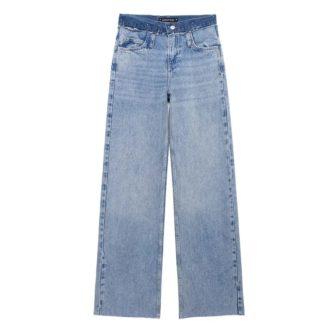 High Waist Straight Double-layer Jeans