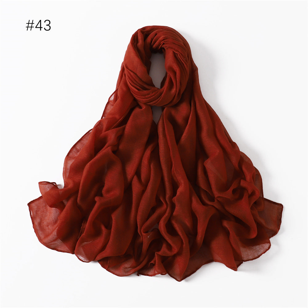 Classic Women's Pure Color Tulle Cotton And Linen Breathable Thin Scarf Silk