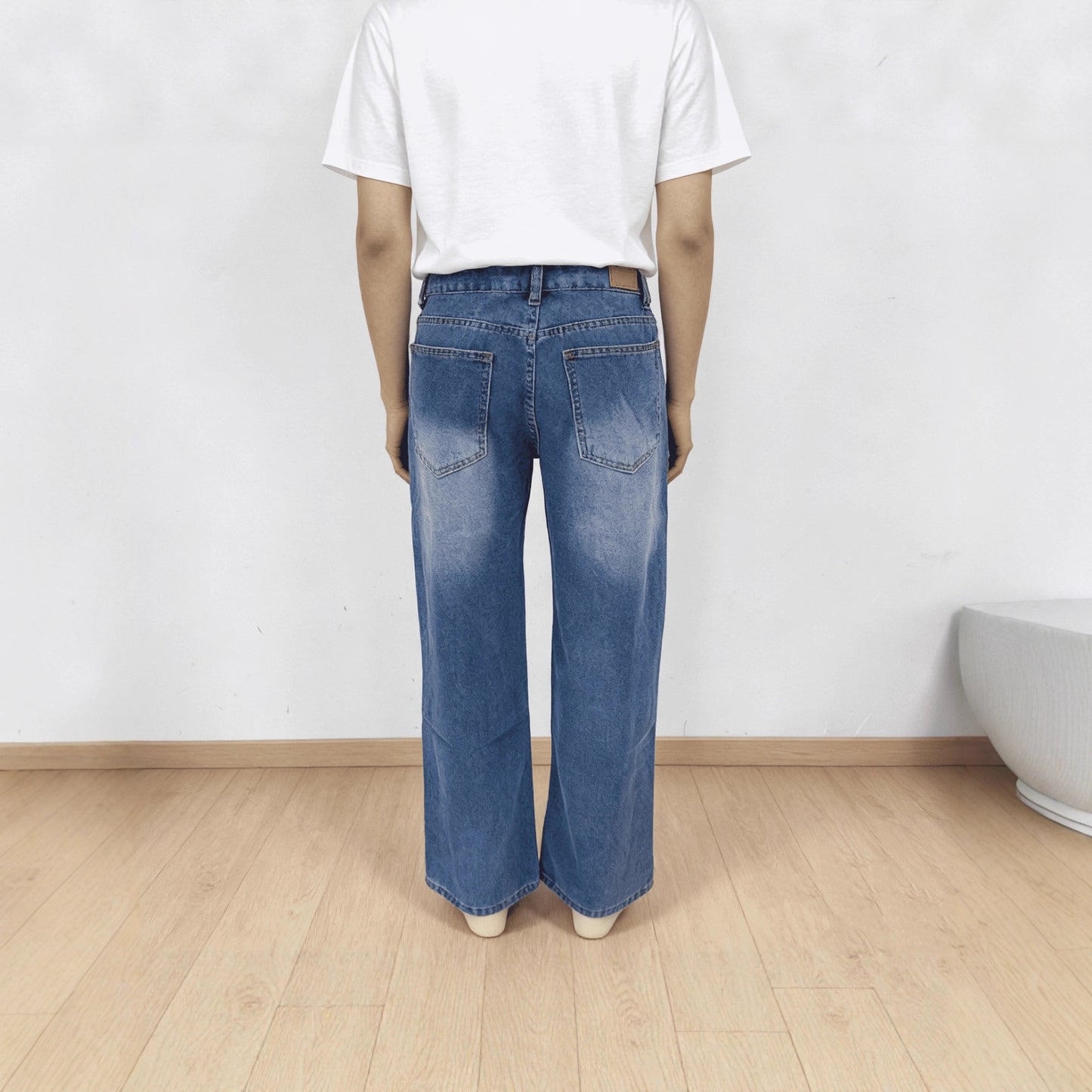Retro Washed Mopping Pants High-Waisted Womens Slimming Washed Denim Jeans