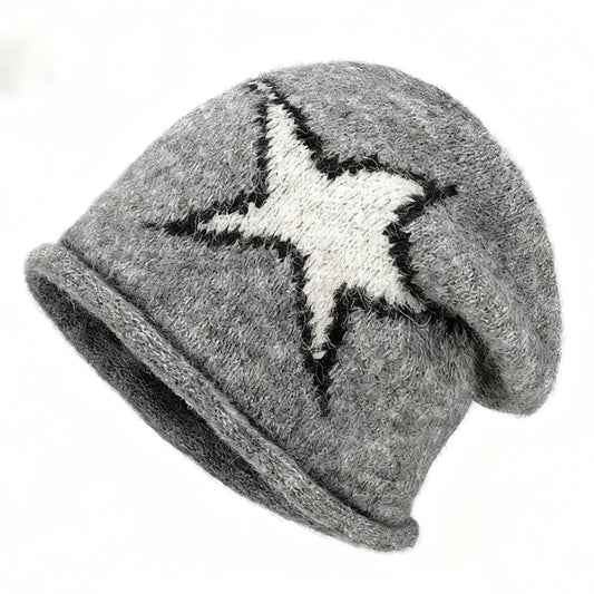 Japanese-style Harajuku Street-styled Edgy Star-knit Beanie