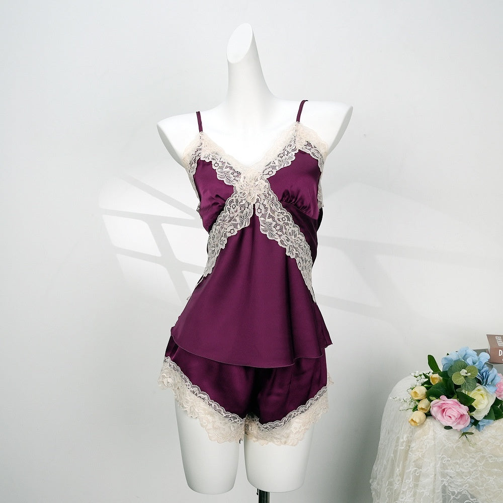 Polka-Dot Summer Lace Camisole And Shorts Womens Set