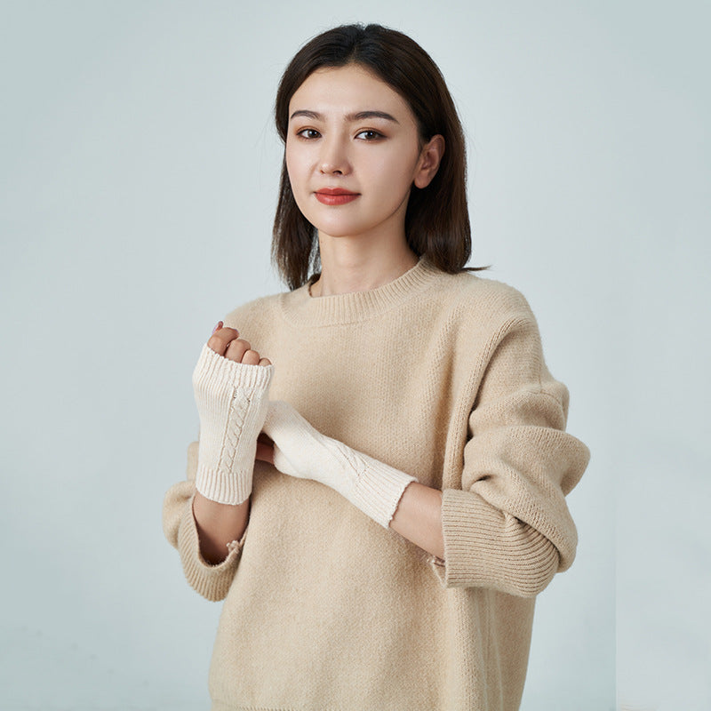 Men's And Women's Wool Thickened Warm Half Finger Gloves