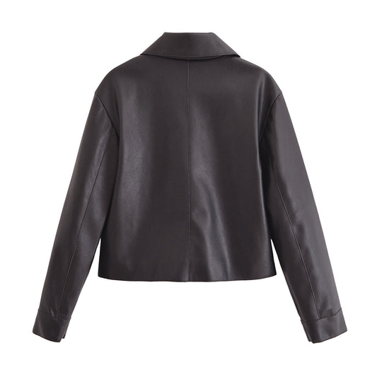Alsidig vestlig stil klassisk sort læder kort langærmet jakke