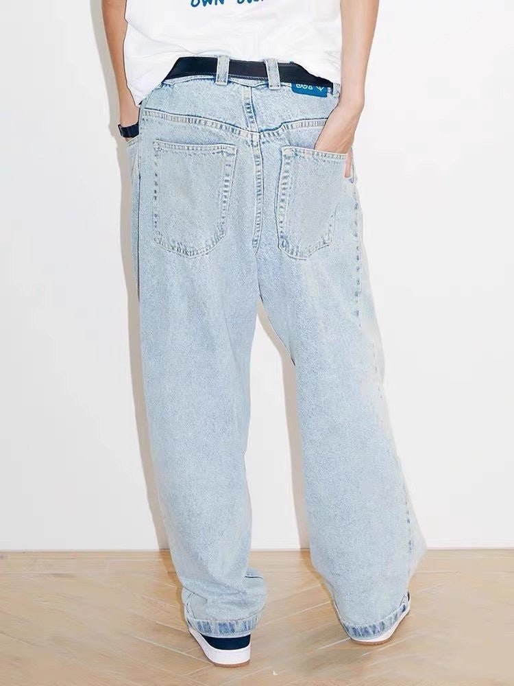 Loose Straight Wide Leg Mid-waist Denim Trousers