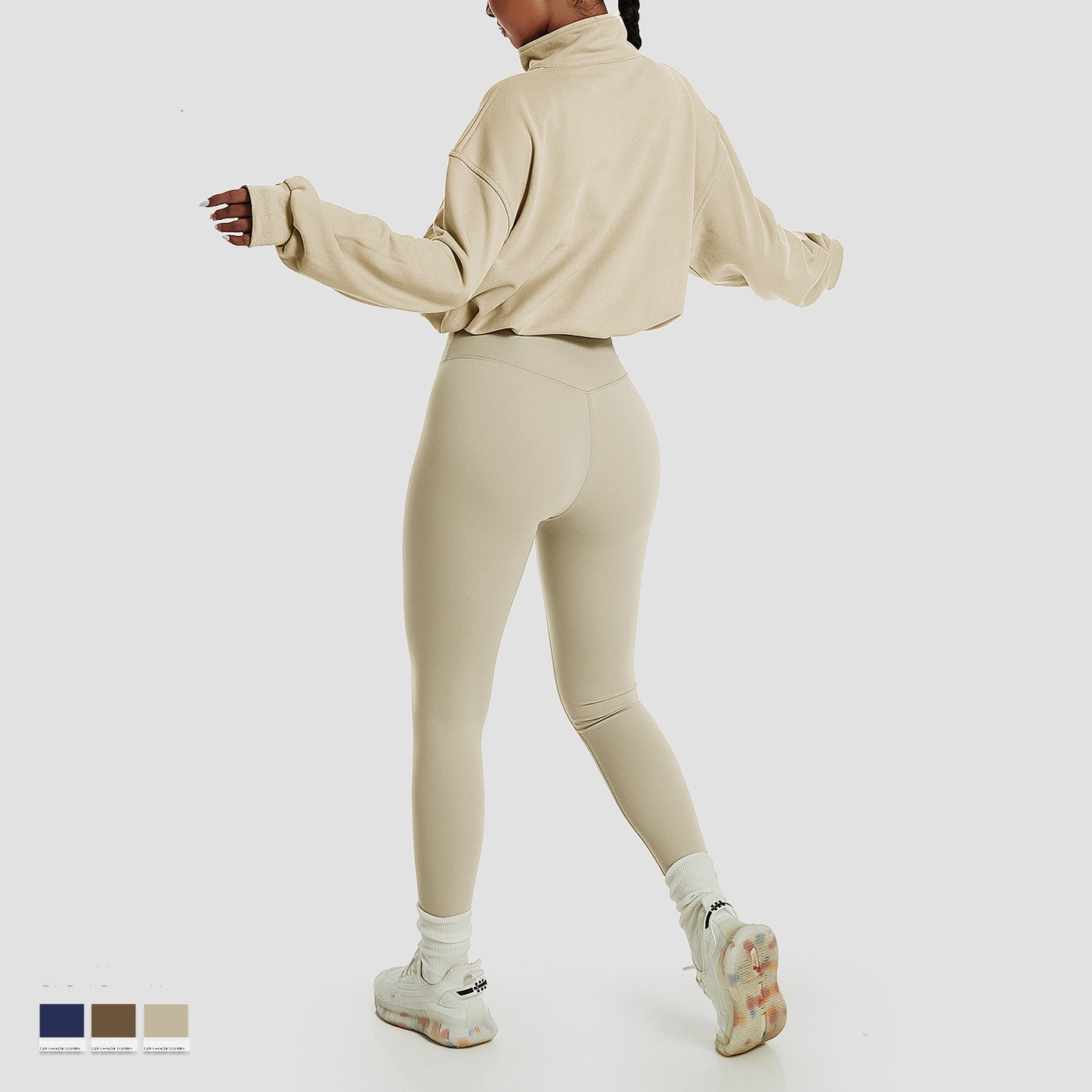 Women's Outdoor Running Drawstring Zipper Loose Long Sleeve Sweatshirt
