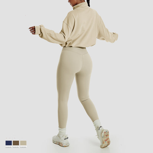 Women's Outdoor Running Drawstring Zipper Loose Long Sleeve Sweatshirt