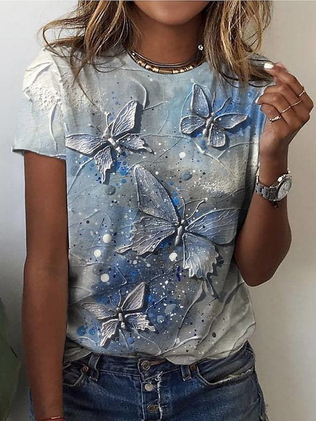 Cute Owl Pattern 3D Printed Round Neck Short Sleeve