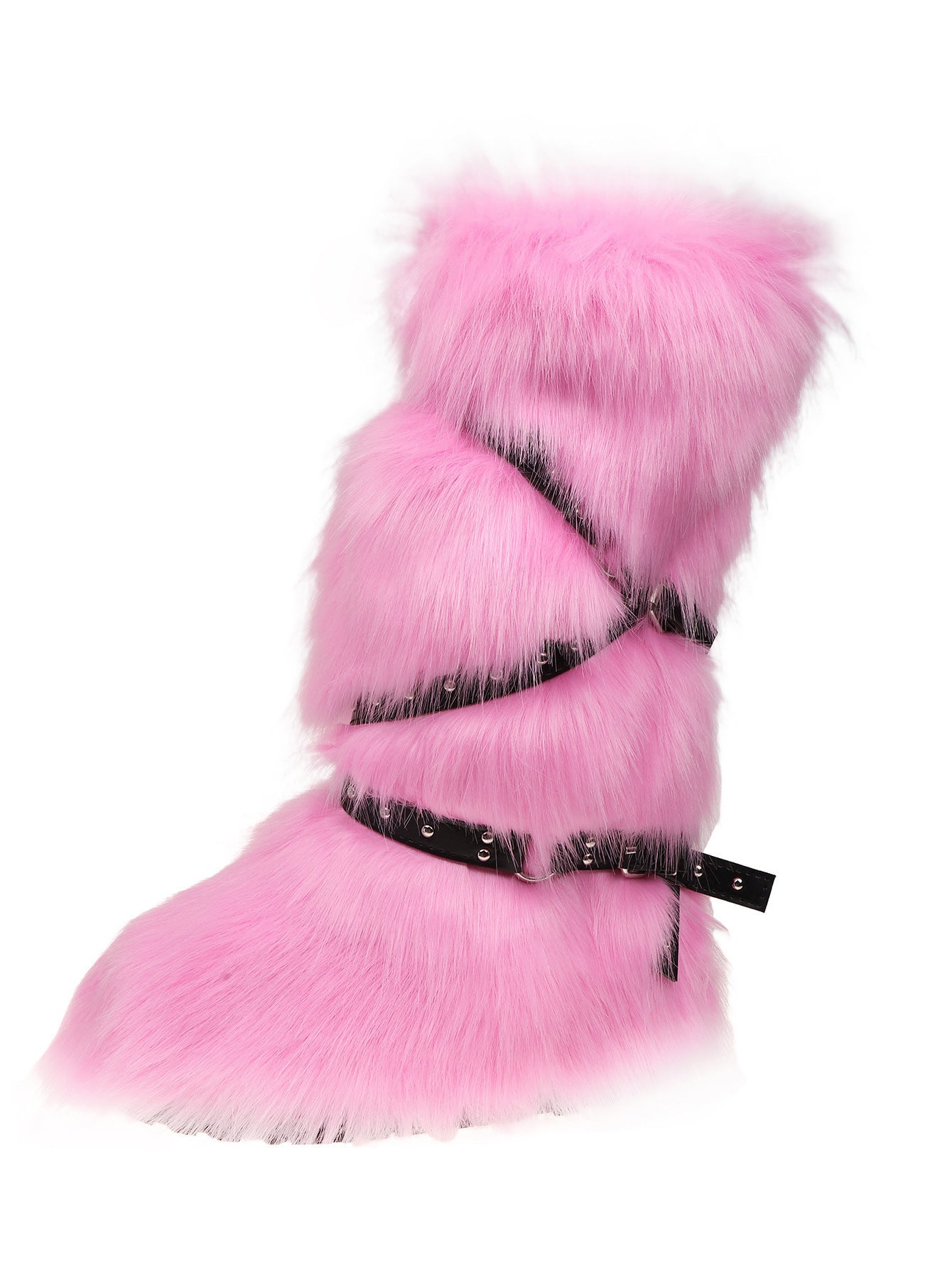 Fur-lined Tall Boots With A Cross-strap Buckle