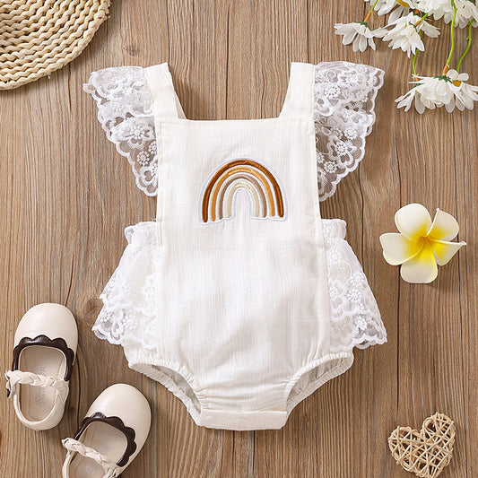 Children's Baby Rainbow Embroidered Lace Onesie