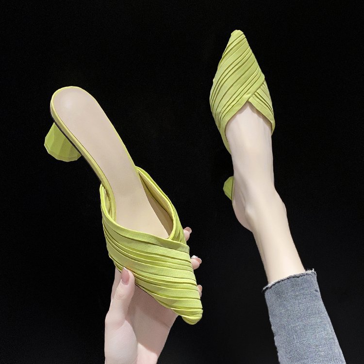 New Summer Women's Shoes Pointed Slippers Thick Heel