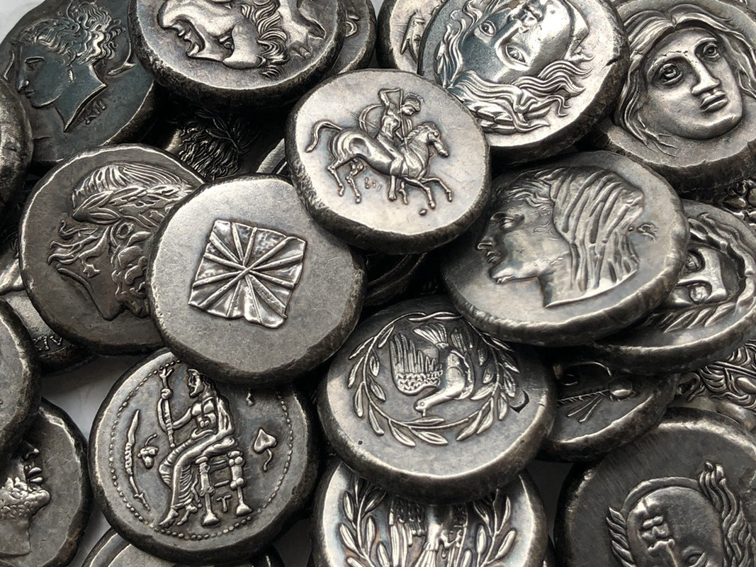 Thickened Weighted Greek Coin Brass Silver Plated Antique Crafts