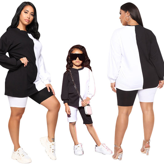 Black And White Contrast Color Fashion Parent-child Suit