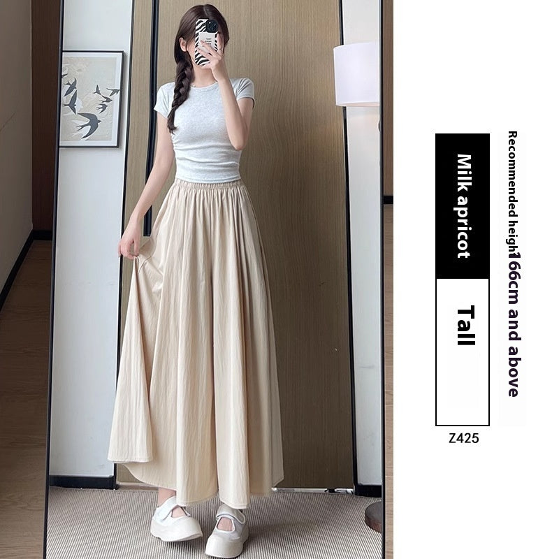 High Waist Slimming A- Line Skirt Casual Small Ice Silk Wide-leg Pants