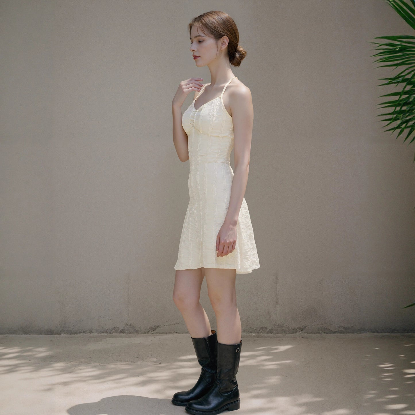 Knitted Jacquard Lace-up V-Neck Sleeveless Mini Dress