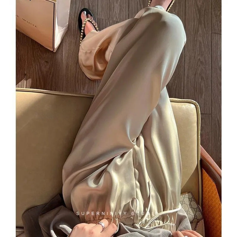 Drawstring Draping Break Advanced Satin Baggy Pants