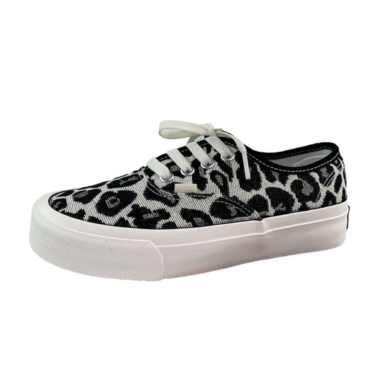 Korean Version Of Leopard Print Casual Sneakers Ins Super Hot Black And White Trendy Shoes