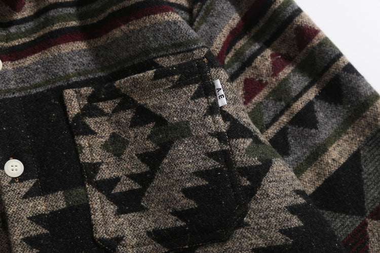 Retro Woolen Ethnic Long-sleeved Shirt Loose Coat