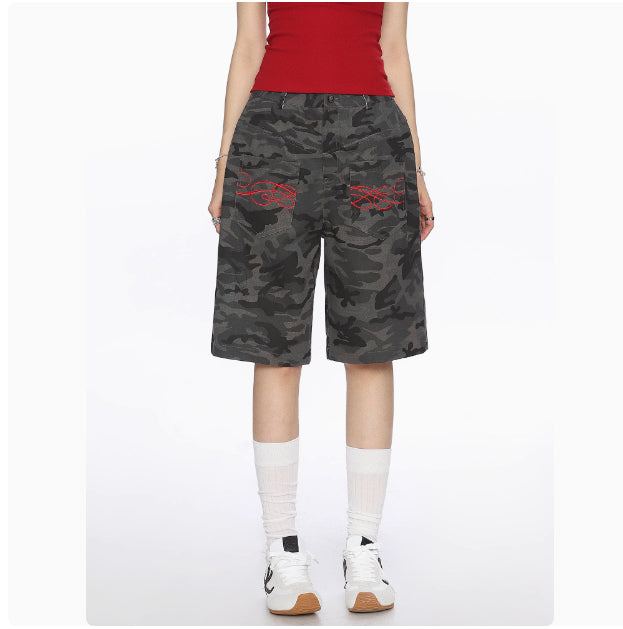 American Camouflage Multi-pocket Cropped Trousers