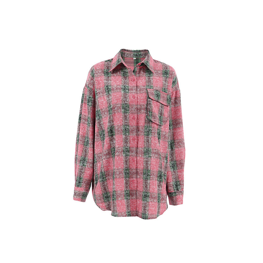 American Street Trendy Berry Plaid Shirt