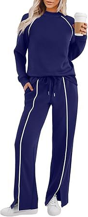 Round Neck Long Sleeve Stretch Leg Slit Casual Sweatshirt Outfit