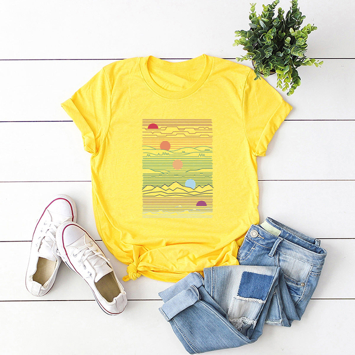 European And American Women's Round Neck Short Sleeve T-shirt