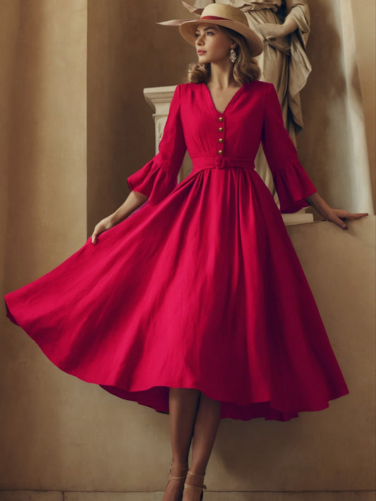 New Womens Solid-color Elegant Dress