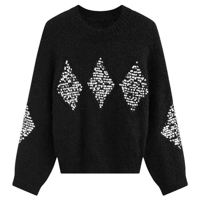 Heavy Embroidery Sequins Loose Sweater Idle Style Loose Outerwear Knitwear
