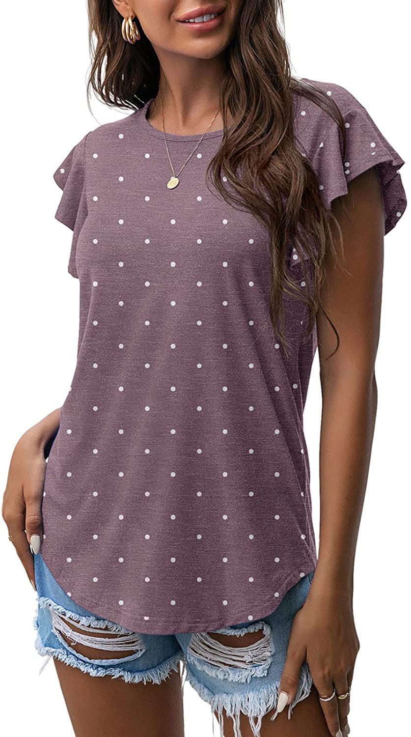 Women's Round Neck Printed Ruffled Short Sleeve T-shirt