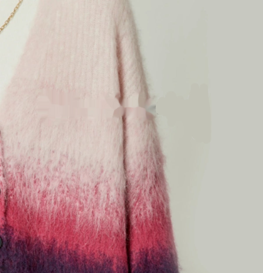 Casual V-neck Gradient Mohair Knitted Top