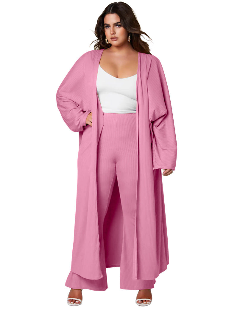 Long Coat And Loose Casual Trousers Fashion Set