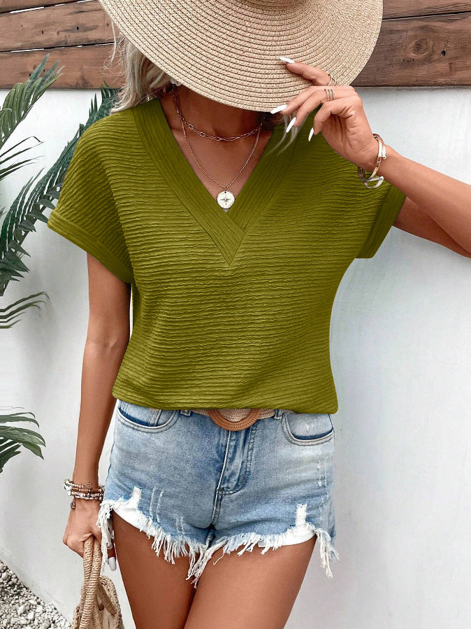 Fashion Loose V-neck Short Sleeve T-shirt Top