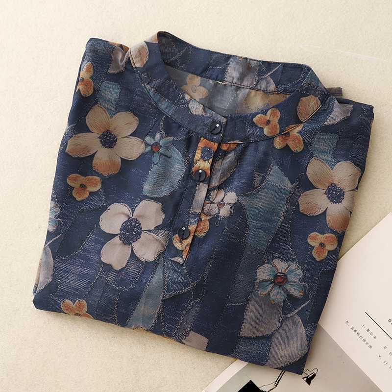 Retro Chic Printet Chiffon Top til Kvinder med Trekvartærmer