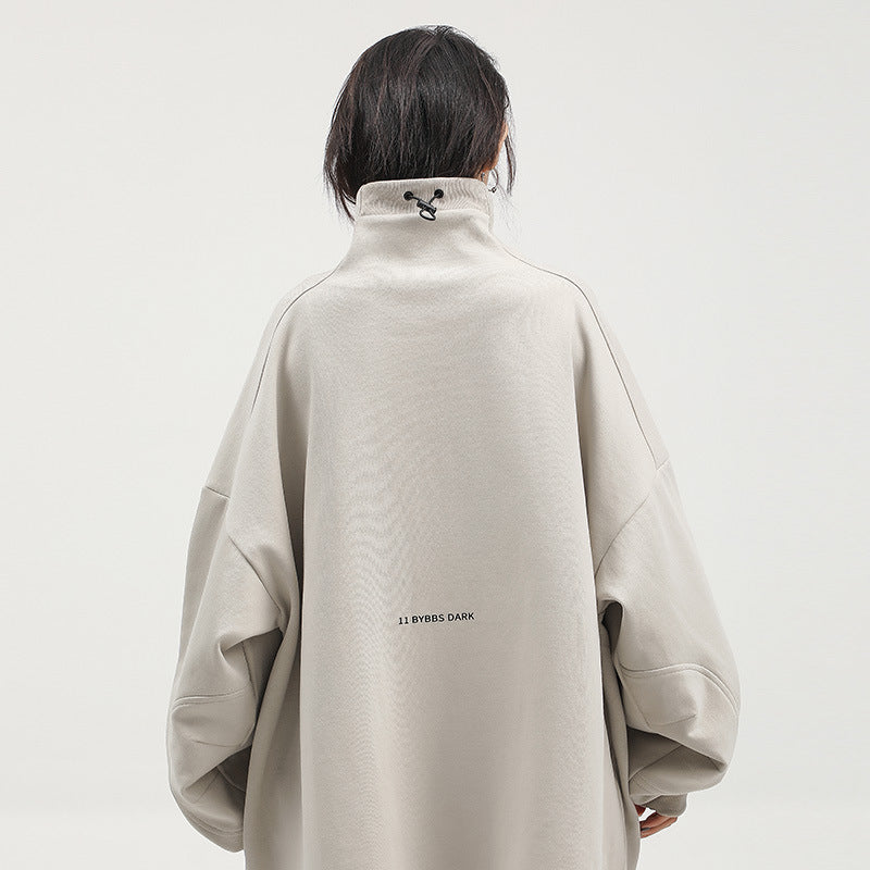 Adjustable Stand Collar Sweater Men And Women Loose Casual Solid Color Long Sleeves