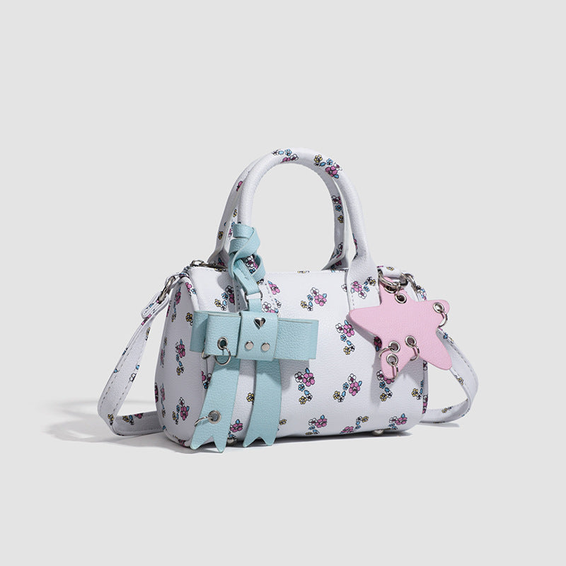 Sweet Hand-held And Shoulder Bag With A Petite Floral Bow Accessory