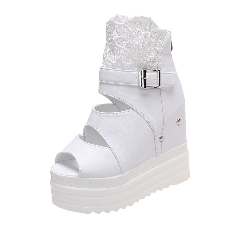 Suede Lace Fish Mouth Platform Wedge Romans