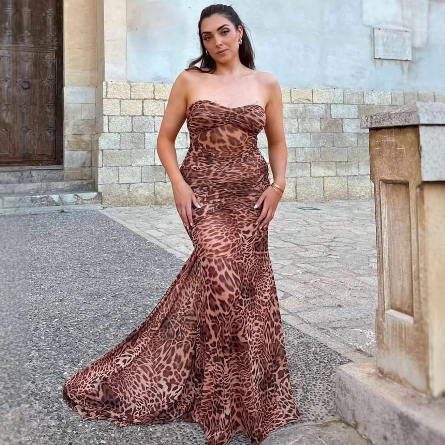 New Womens Leopard-print Slip Dress