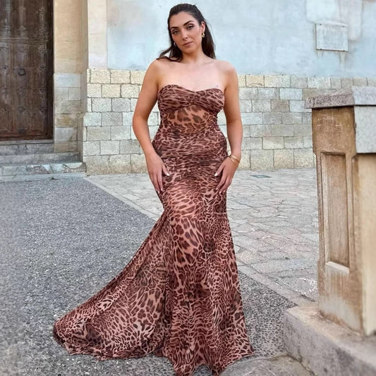 New Womens Leopard-print Slip Dress
