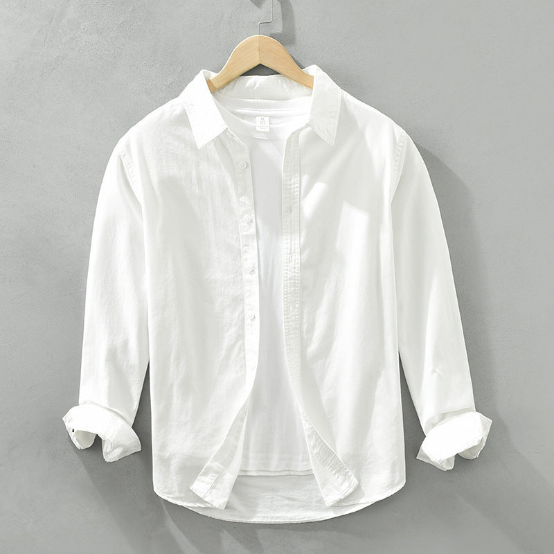 Ensfarvet langærmet basic herreskjorte i retro-stil