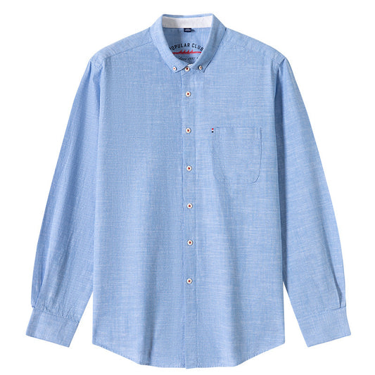 Foreign Trade Cotton And Linen Men's Shirt Solid Color Buckle