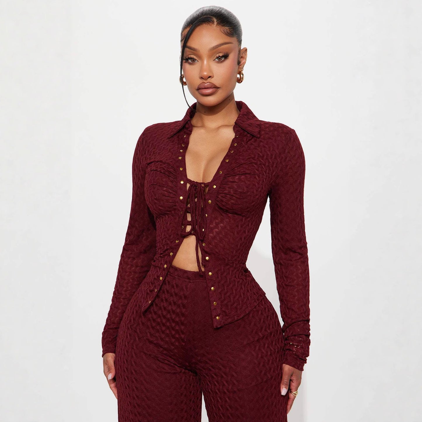 Front-laced Shirt And Casual Trousers Set