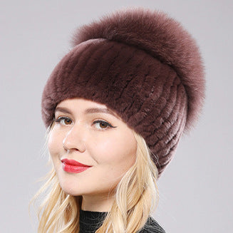 Womens Warmth-Retaining Rex Rabbit Fur Winter Hat