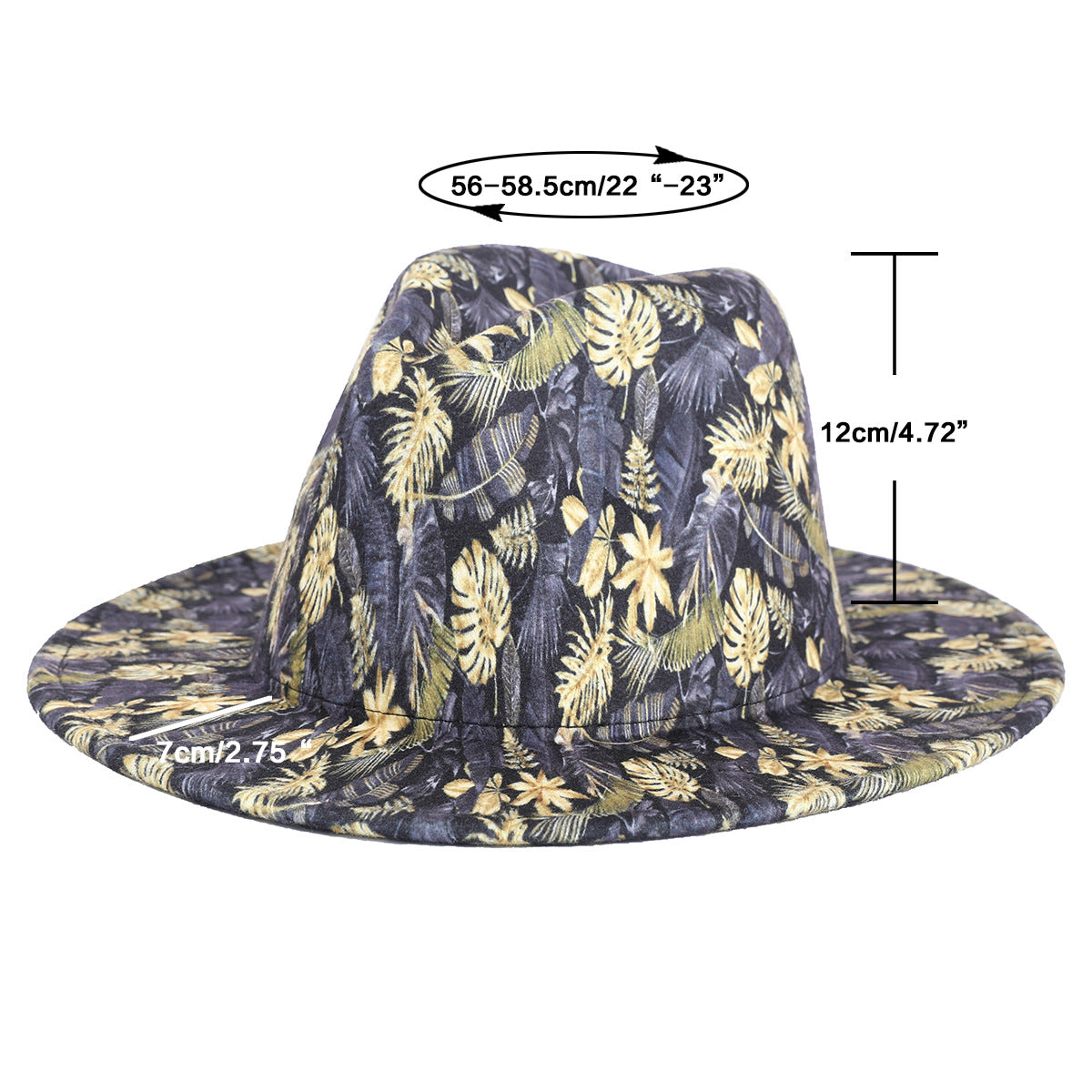 Stylish Leaf-Print Sun-Protective Wide-Brim Gentlemans Hat