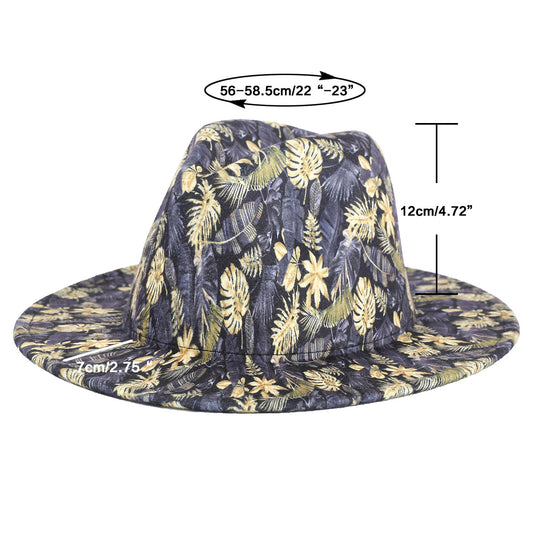 Stylish Leaf-Print Sun-Protective Wide-Brim Gentlemans Hat