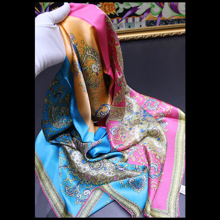 Four Compartment Stitching Heavy Silk Big Square Scarf Shawl